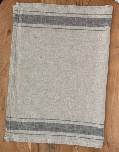 Linen Kitchen Towel- NATURAL WITH CHARCOAL STRIPES