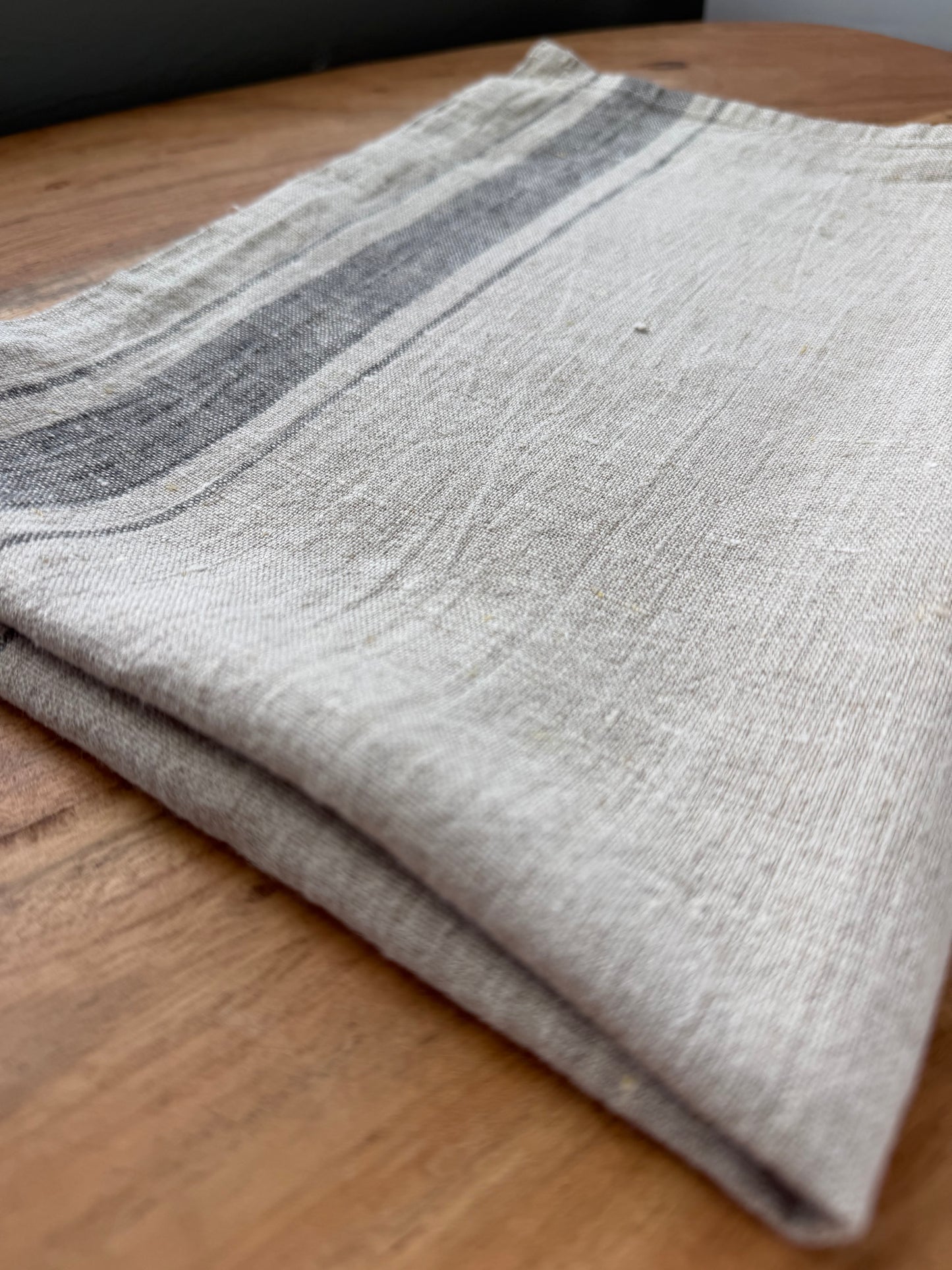 Linen Kitchen Towel- NATURAL WITH CHARCOAL STRIPES