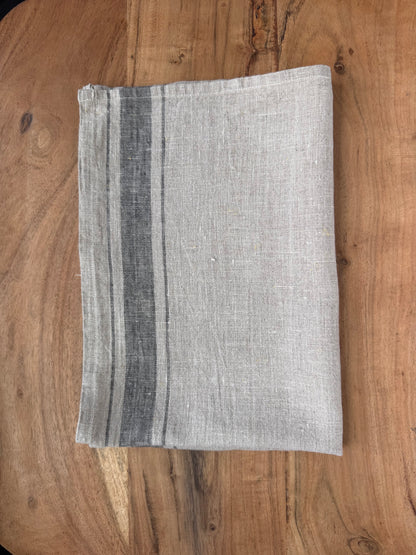 Linen Kitchen Towel- NATURAL WITH CHARCOAL STRIPES