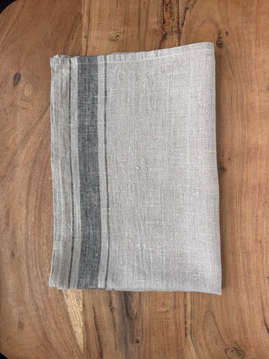 Linen Kitchen Towel- NATURAL WITH CHARCOAL STRIPES