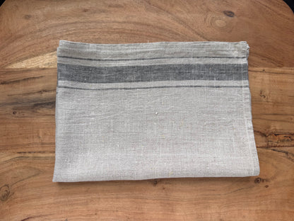Linen Kitchen Towel- NATURAL WITH CHARCOAL STRIPES