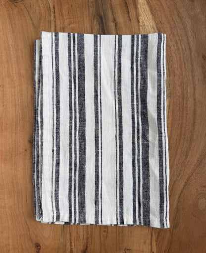 Linen Kitchen Towel- WHITE WITH YELLOW STRIPES