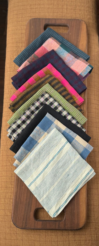 Smooth Linen Napkin- Cream with Blue Stripes