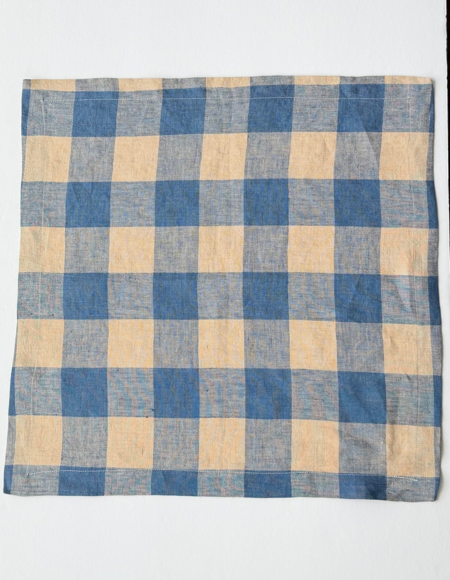 Smooth Linen Napkin- JUMBO GINGHAM- DUSTY CORNFLOWER BLUE WITH ECRU