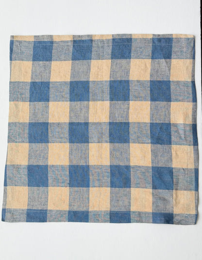 Smooth Linen Napkin- JUMBO GINGHAM- DUSTY CORNFLOWER BLUE WITH ECRU