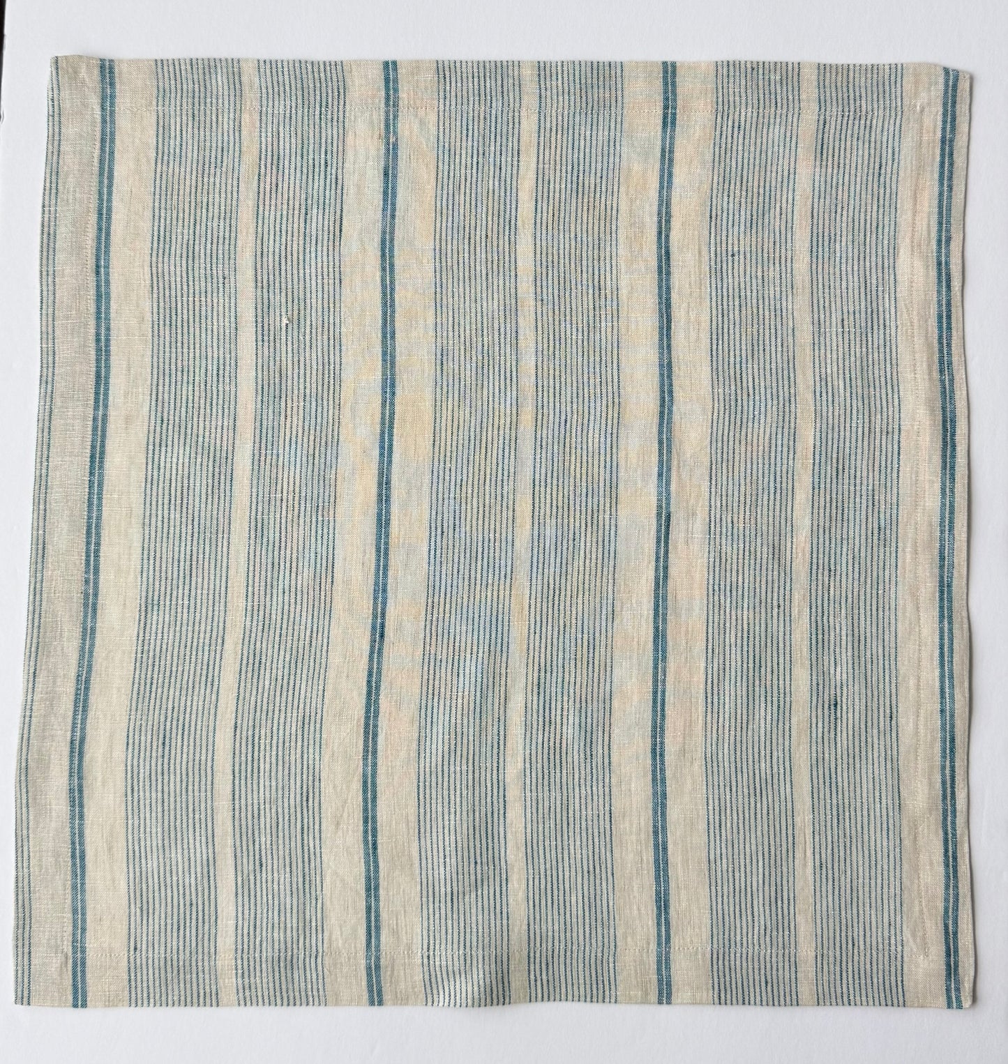 Smooth Linen Napkin- Cream with Blue Stripes