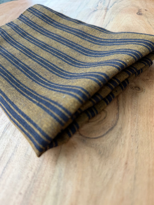 Smooth Linen Napkin- WARM OCHRE WITH BLACK STRIPES