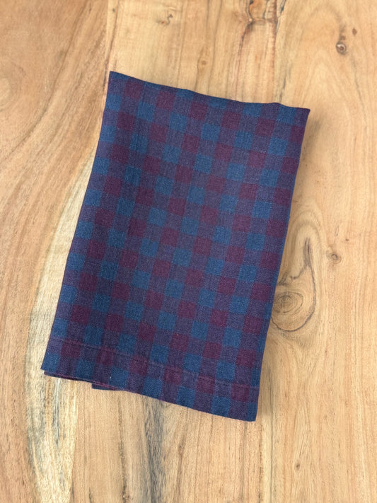 Smooth Linen Napkin- RICH PLUM AND NAVY GINGHAM
