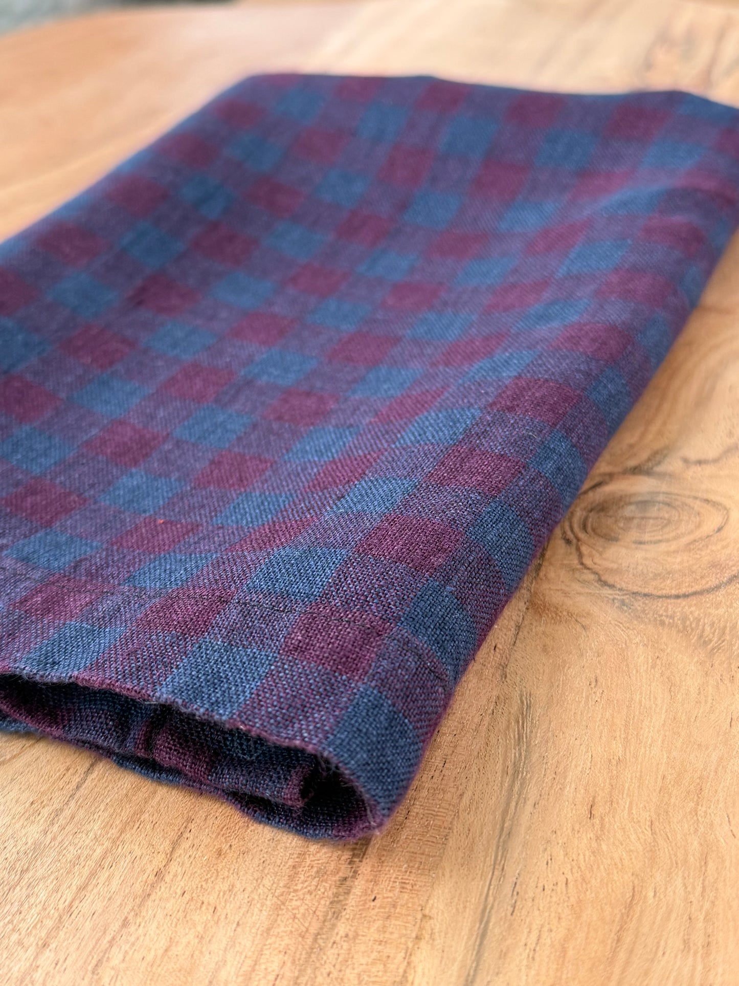 Smooth Linen Napkin- RICH PLUM AND NAVY GINGHAM