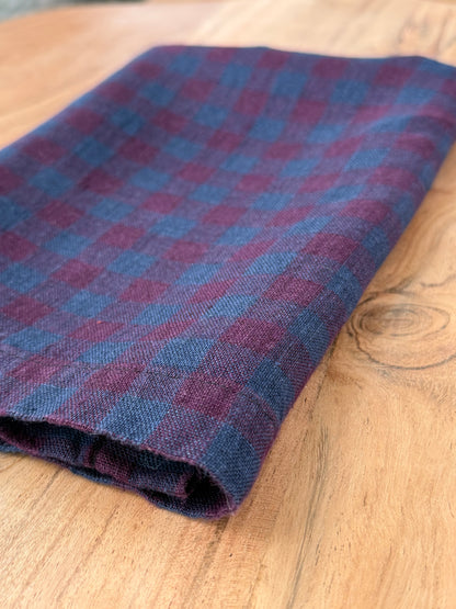Smooth Linen Napkin- RICH PLUM AND NAVY GINGHAM