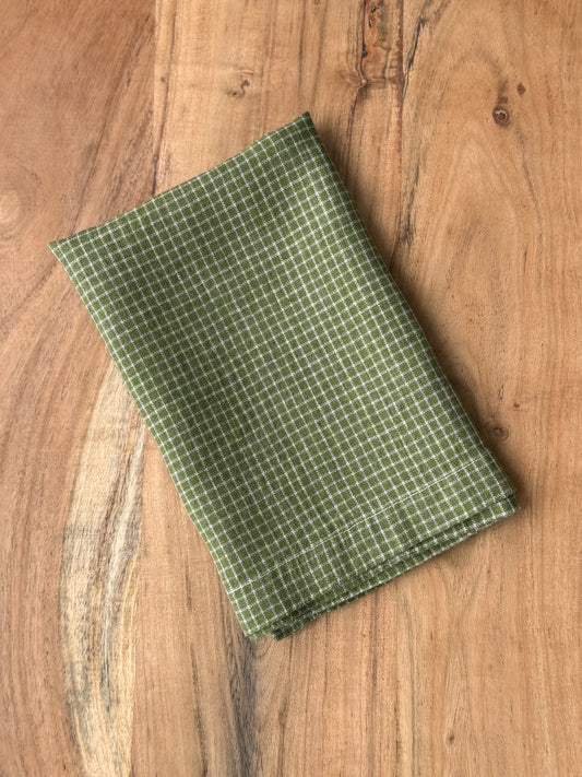 Smooth Linen Napkin- VIBRANT GREEN WITH FINE CREAM CHECK