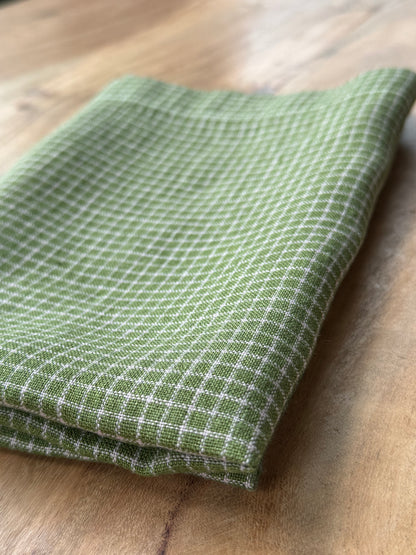Smooth Linen Napkin- VIBRANT GREEN WITH FINE CREAM CHECK