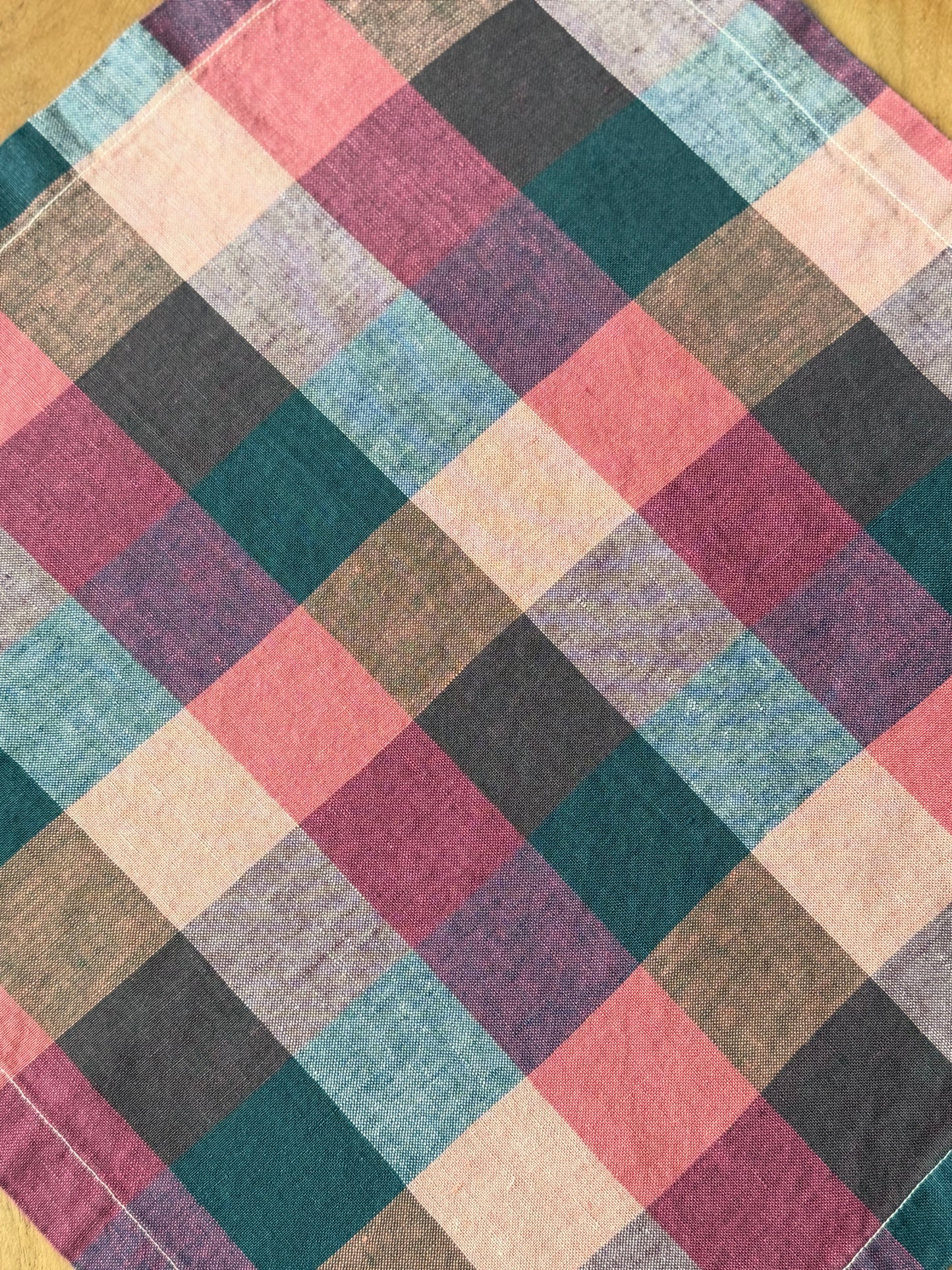 Smooth Linen Napkin- Large check -TEAL, RASPBERRY PINK, PEACH, AND WINE RED