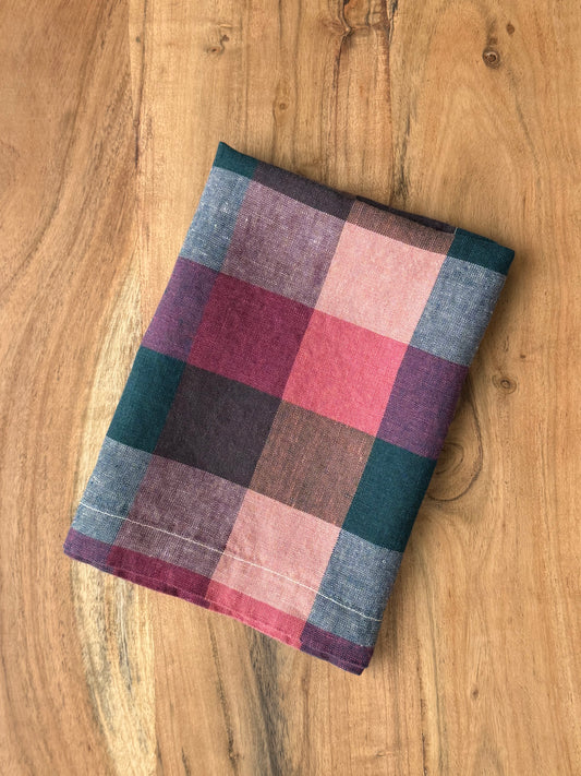 Smooth Linen Napkin- Large check -TEAL, RASPBERRY PINK, PEACH, AND WINE RED