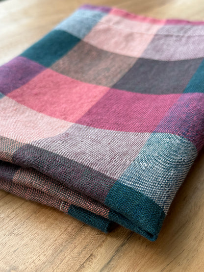 Smooth Linen Napkin- Large check -TEAL, RASPBERRY PINK, PEACH, AND WINE RED