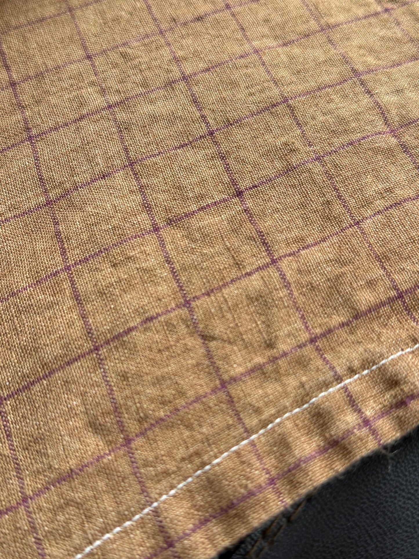 Smooth Linen Napkin- CARMEL WITH BURGUNDY CHECK
