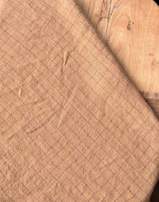 Smooth Linen Napkin- CARMEL WITH BURGUNDY CHECK