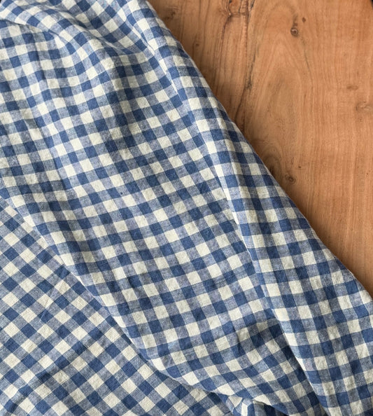 Smooth Linen Napkin- CORNFLOWER BLUE AND SOFT WHITE GINGHAM
