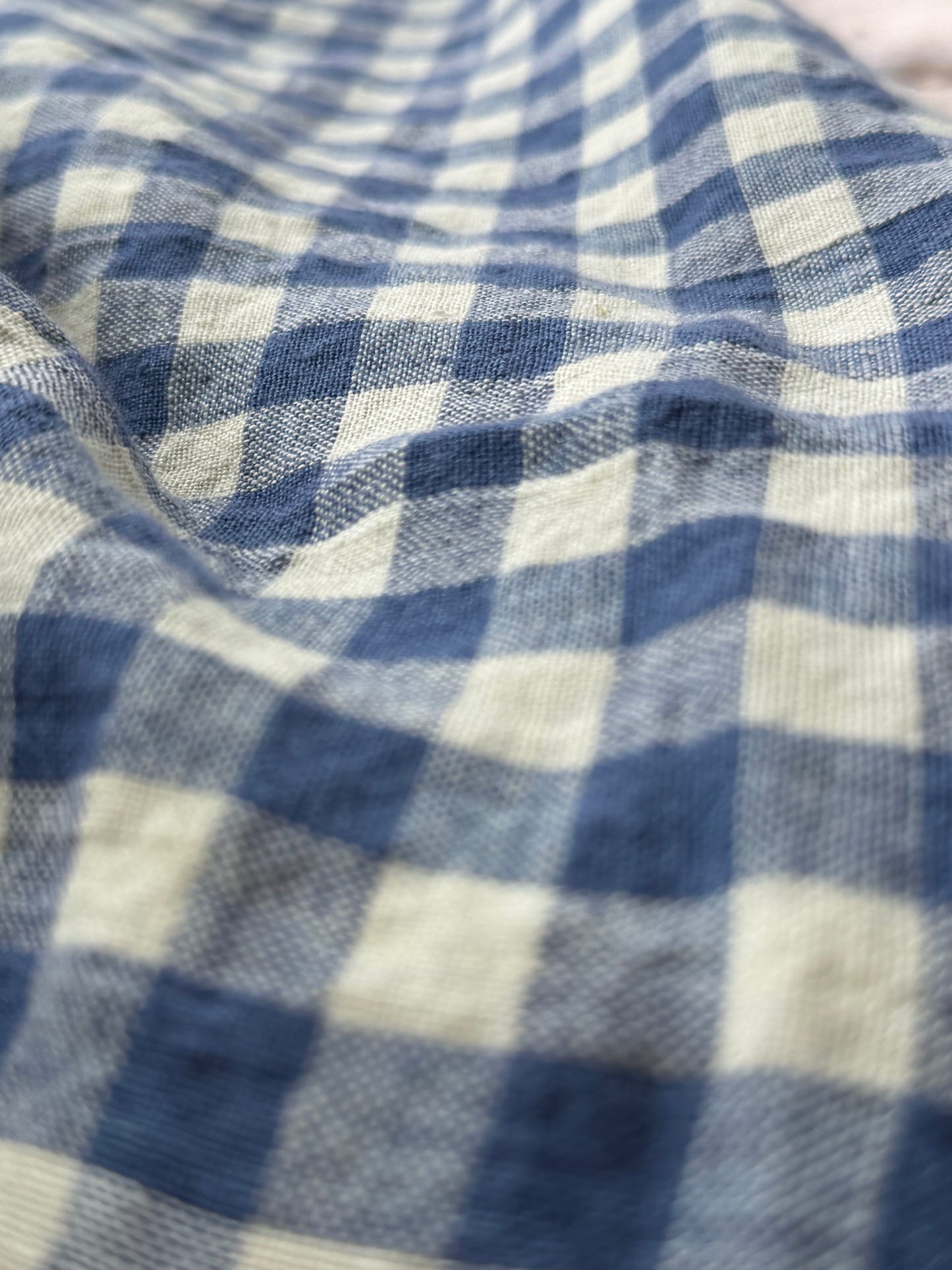 Smooth Linen Napkin- CORNFLOWER BLUE AND SOFT WHITE GINGHAM