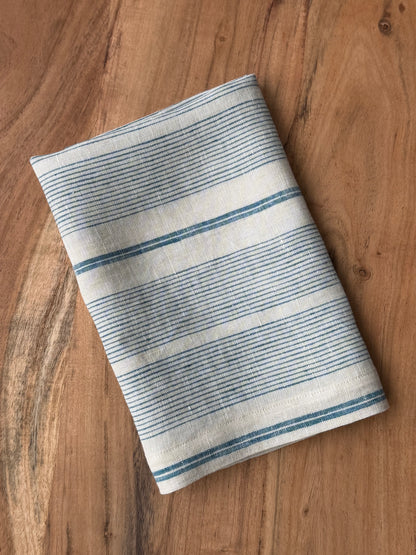 Smooth Linen Napkin- Cream with Blue Stripes