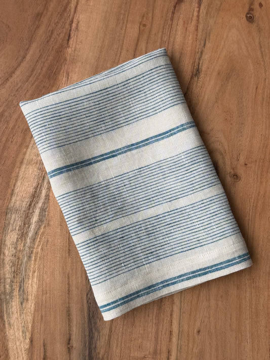 Smooth Linen Napkin- Cream with Blue Stripes
