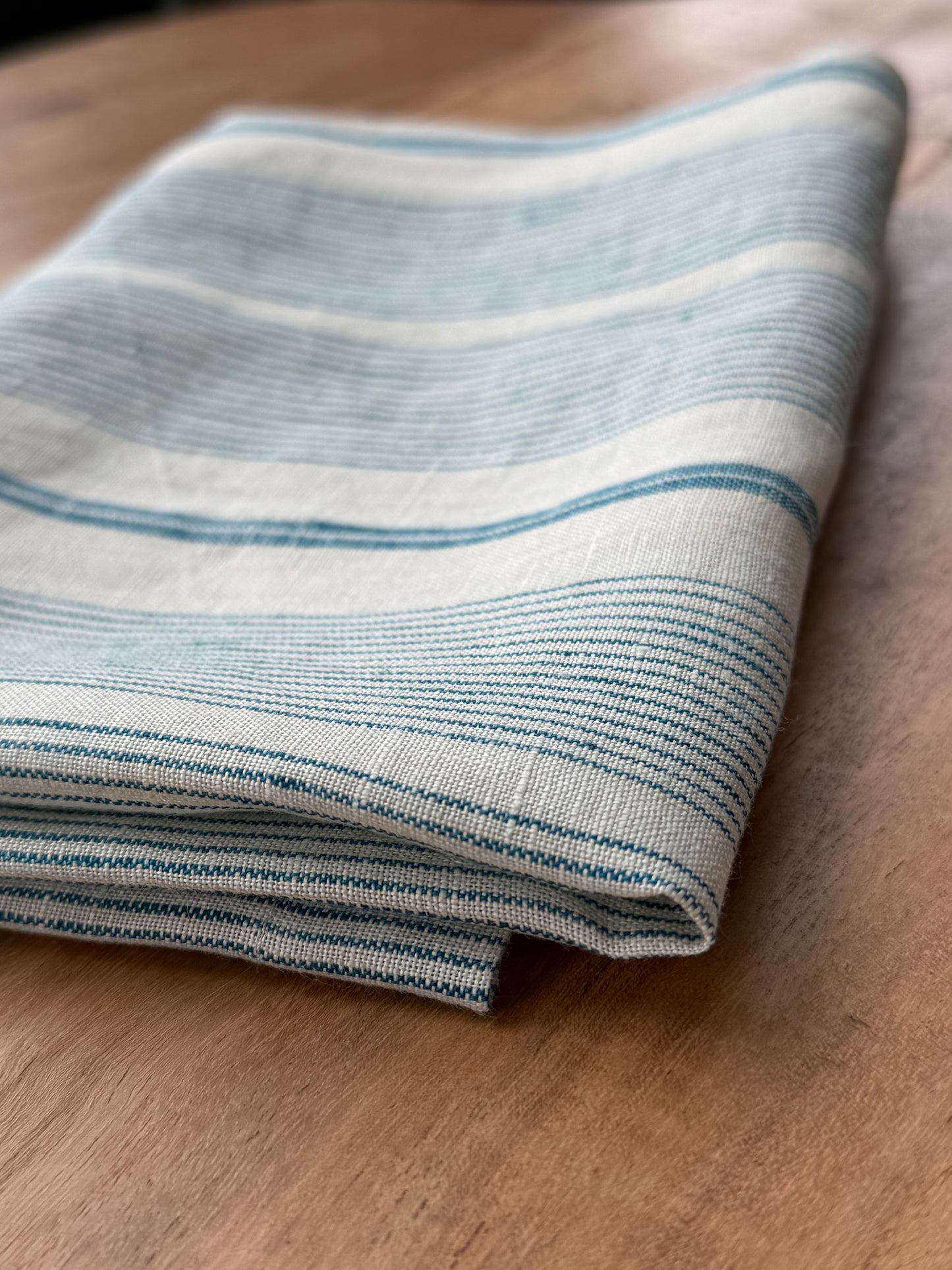 Smooth Linen Napkin- Cream with Blue Stripes