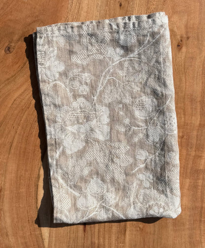 Linen Kitchen Towel- NATURAL WITH WHITE JACQUARD
