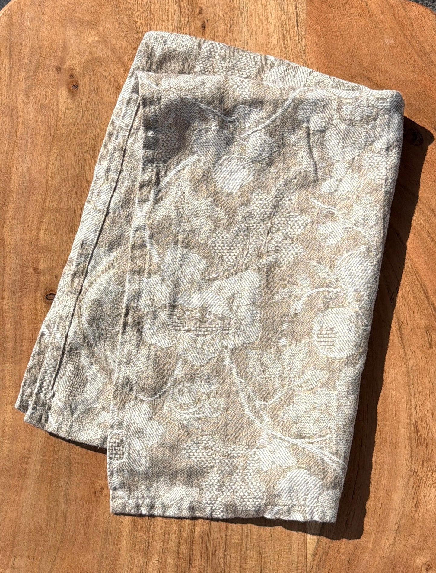 Linen Kitchen Towel- NATURAL WITH WHITE JACQUARD