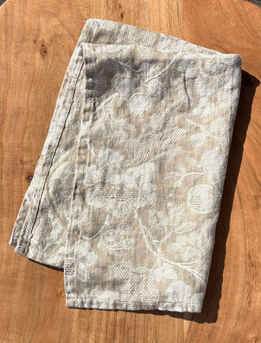 Linen Kitchen Towel- NATURAL WITH WHITE JACQUARD
