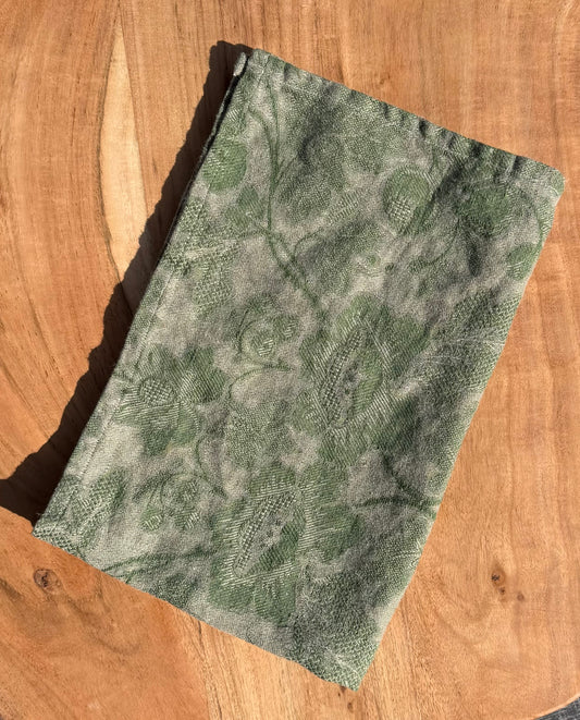 Linen Kitchen Towel- NATURAL WITH GREEN JACQUARD