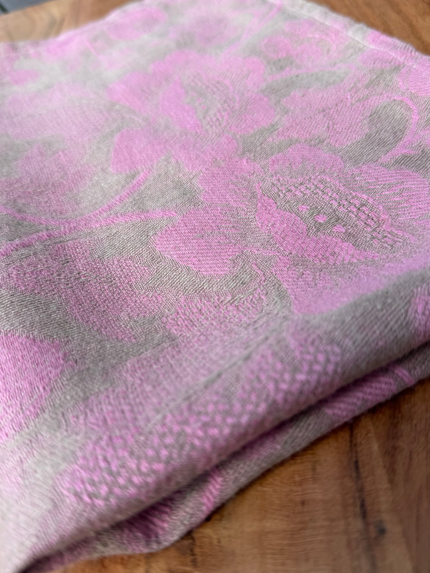 Linen Kitchen Towel- NATURAL WITH PINK JACQUARD